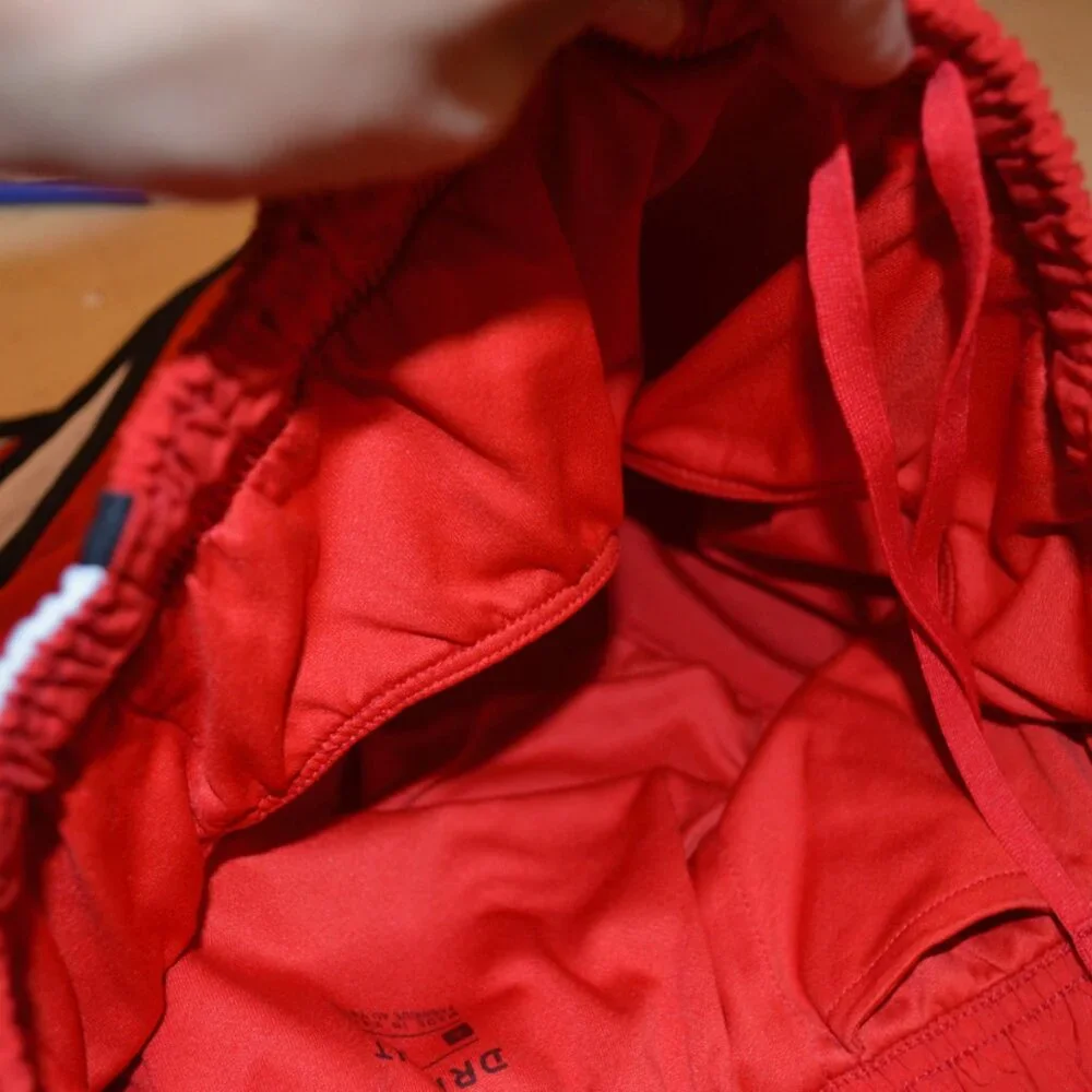 Nike Dri-Fit Activewear Sport Mini Shorts Red -White-Black Mesh Lining Ties S - Picture 8 of 9